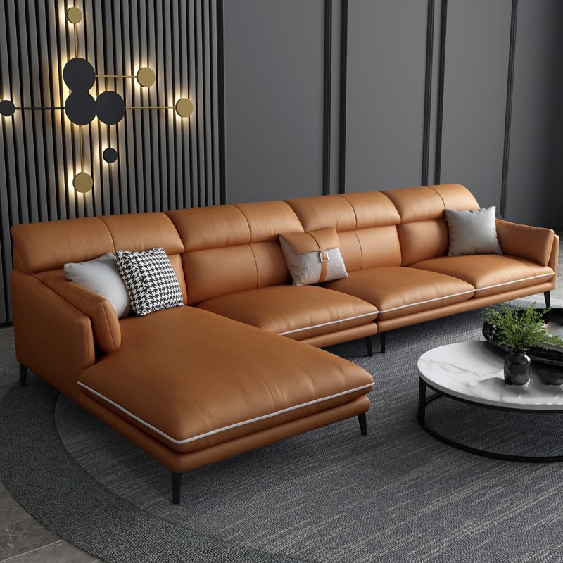 Faux Leather Recessed Arm Sofa Stain-Resistant Sectional with Pillowed Back