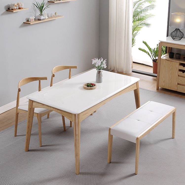 Simple Style Marble Dining Table 4 Legs Base Rectangle Table for Kitchen