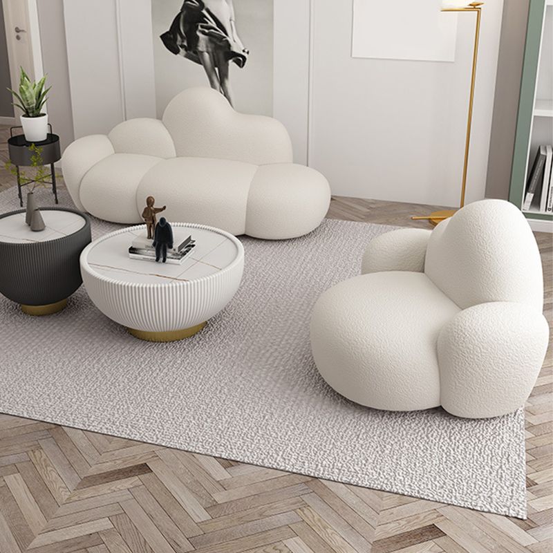 White Wool Curved Sofa Modern 37.40" High Square Arm Sofa for Apartment