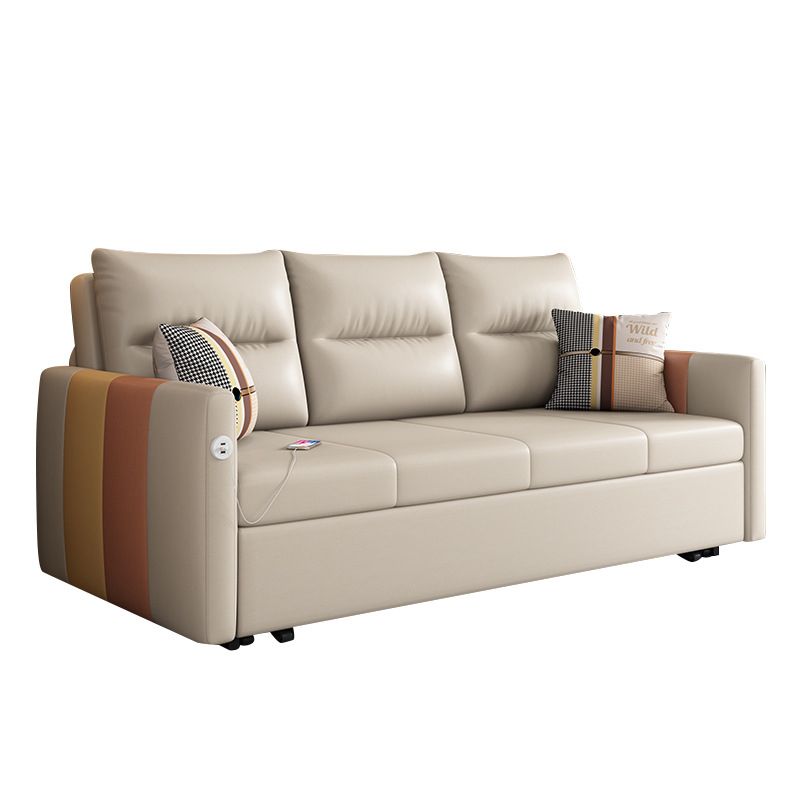 Faux Leather Sofa Stain Resistant Sewn Pillow Back Sofa Bed in Light Brown