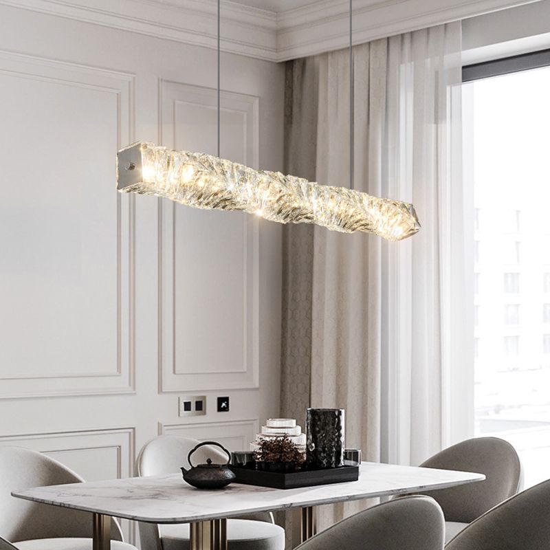 Linear Shape Crystal Island Pendants Modern Style 1 Light Island Pendant Lights in Silver