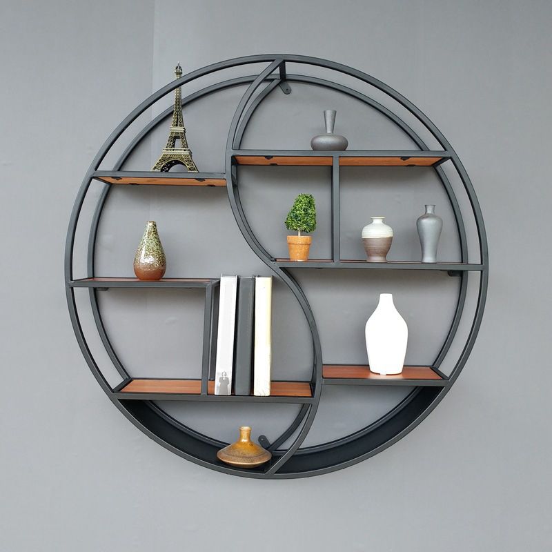 Wall Mounted Metal Shelf Bookcase Study Room Open Book Shelf with Shelves