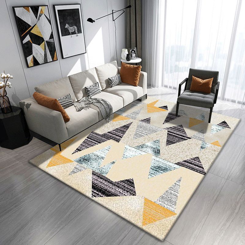 Contemporary Area Rug Polyester Graphic Carpet Stain Resistant Rug for Living Room