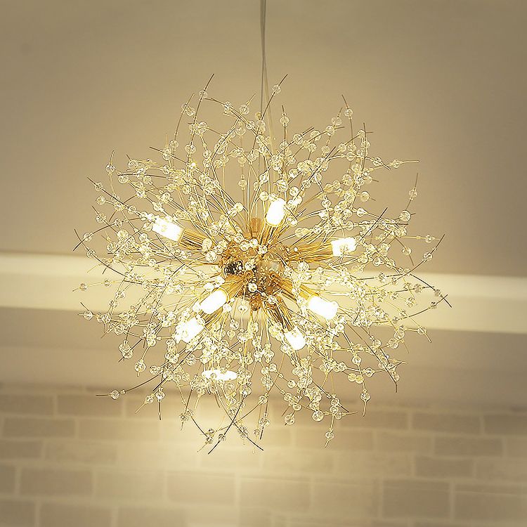 Gold/Silver Firework Chandelier Lighting Modernist 16"/19.5" Wide 8/9/12 Lights Clear Crystal Hanging Lamp