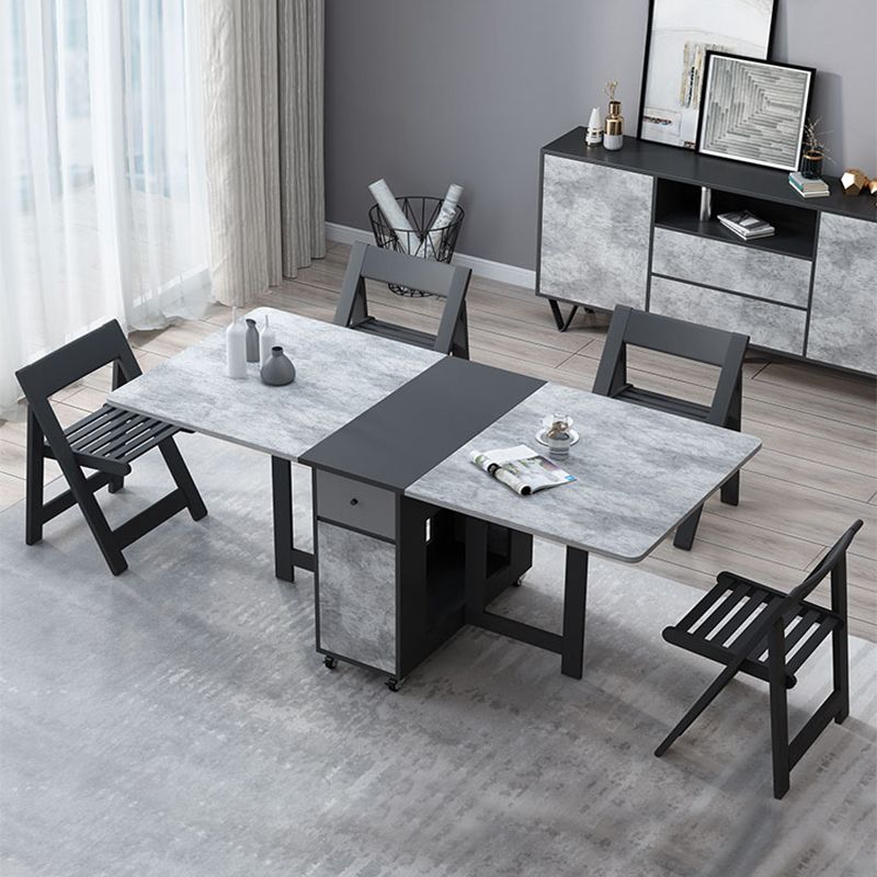 Moderne moderne rechthoekige eettafel drop-bladtafel met vaste houten basis met vaste houten basis