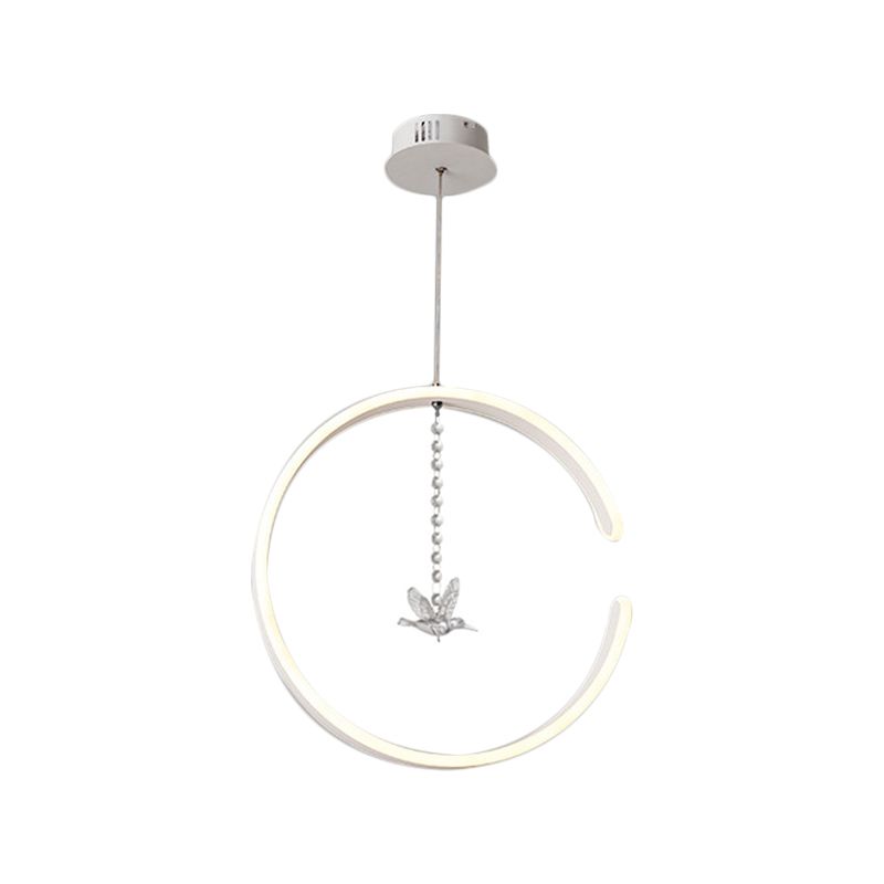 Metalen C-vormige suspensieverlichting Minimalisme Zwart/Wit LED Hanglampkit met bungelende kristalvogel in warm/wit licht