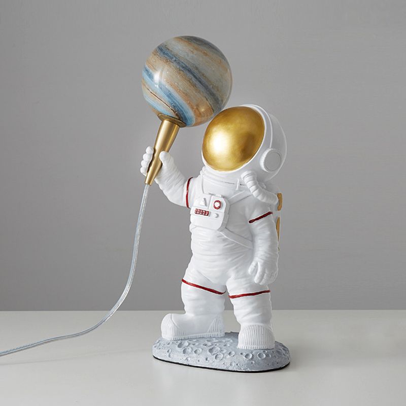 Childrens 1-Light Night Lamp Spaceman and Planet Table Light with Glass Shade