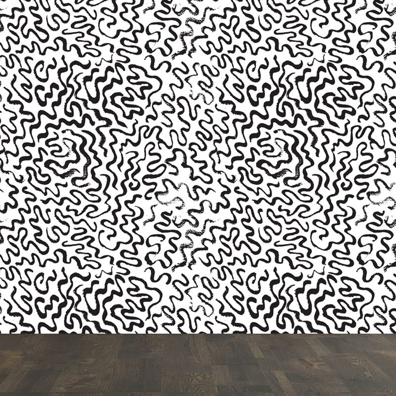 Black and White Botanic Drawing Mural Geometric Modern Water-Proof Wall Covering