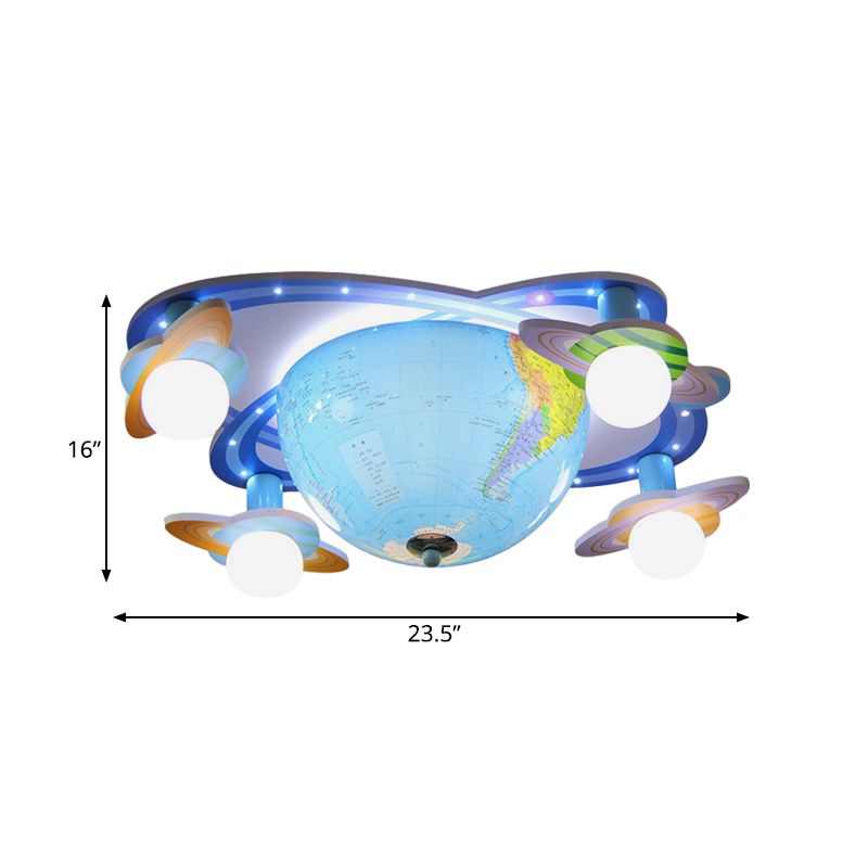 Rotatable Earth Orbit Flush Ceiling Light Kids Acrylic 4 Bulbs Blue Flush Mount Fixture in White/3 Color Light