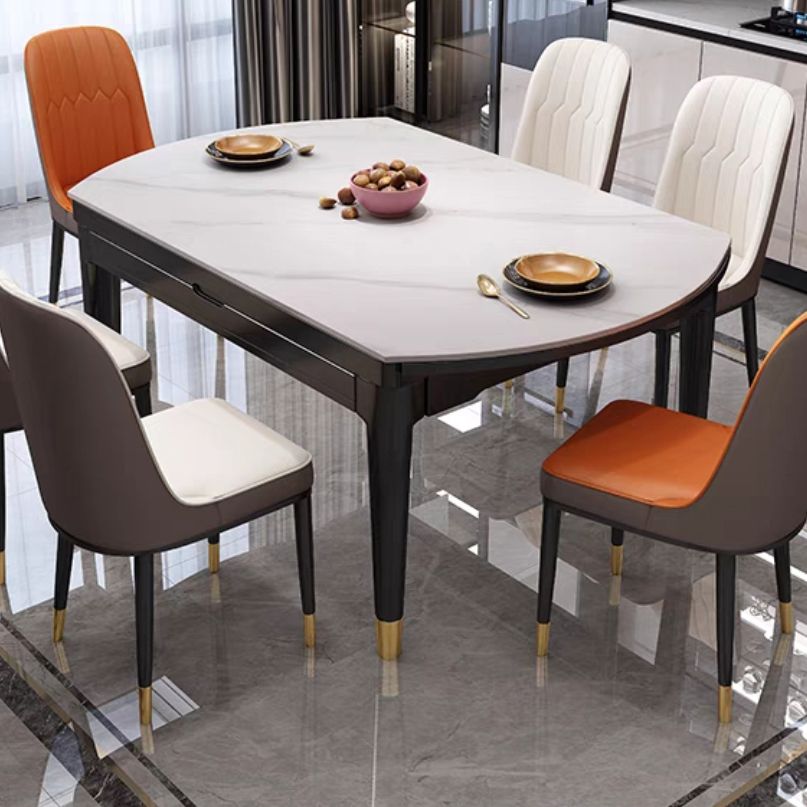 Extendable Sintered Stone Round Table Modern Dining Table with Wooden 4 Legs