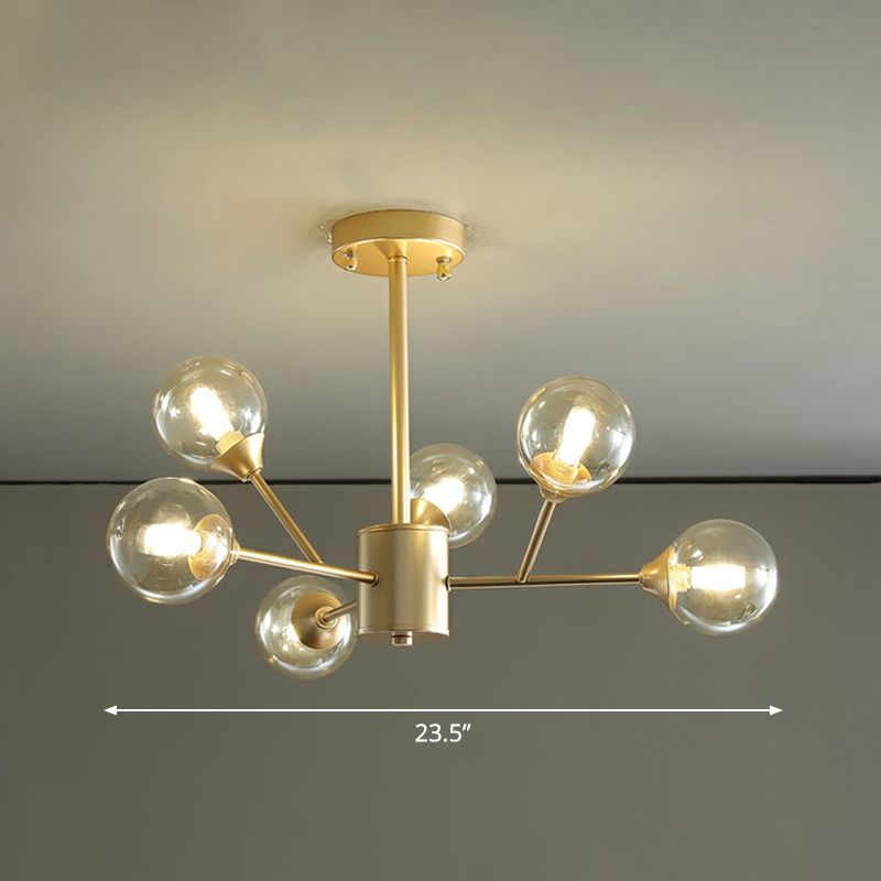 Gold Finish Zweig Kronleuchter Lampe zeitgenössische klare Ballglas Anhänger Beleuchtung für Schlafzimmer