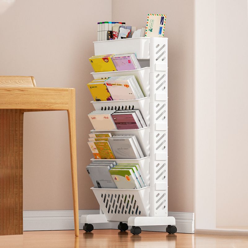 White Contemporary Standard Home Plastic Bookshelf with Wheels