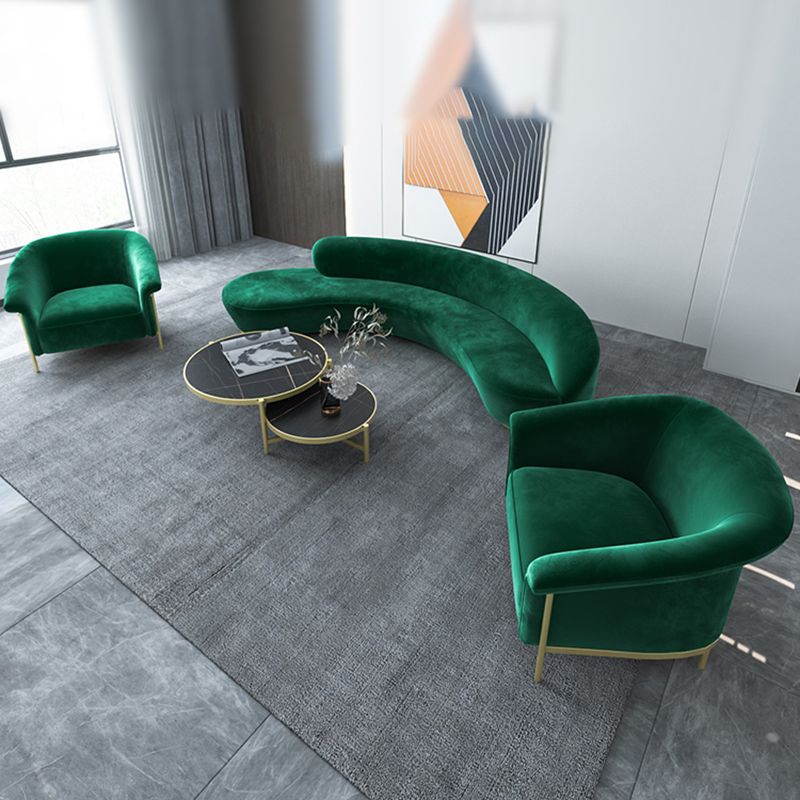 Modern Curved Sofa with Slopped Arm and Golden Base for Living Room