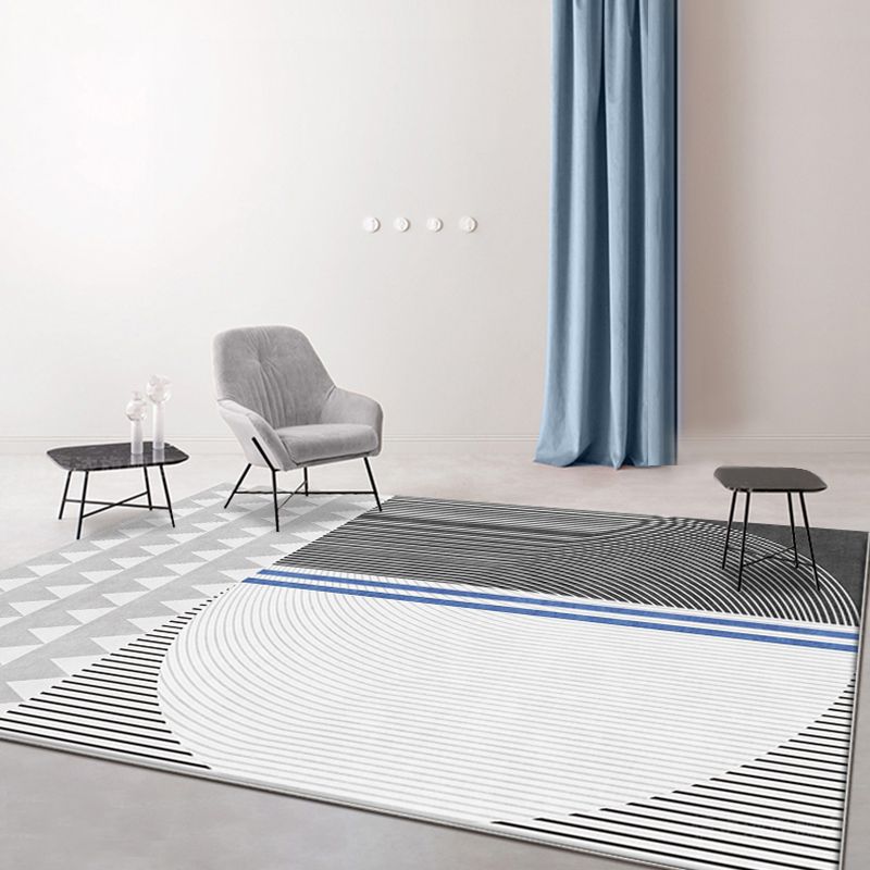Modernist Geometric Pattern Rug with Stripe Grey Polyester Rug Non-Slip Backing Washable Pet Friendly Carpet for Home
