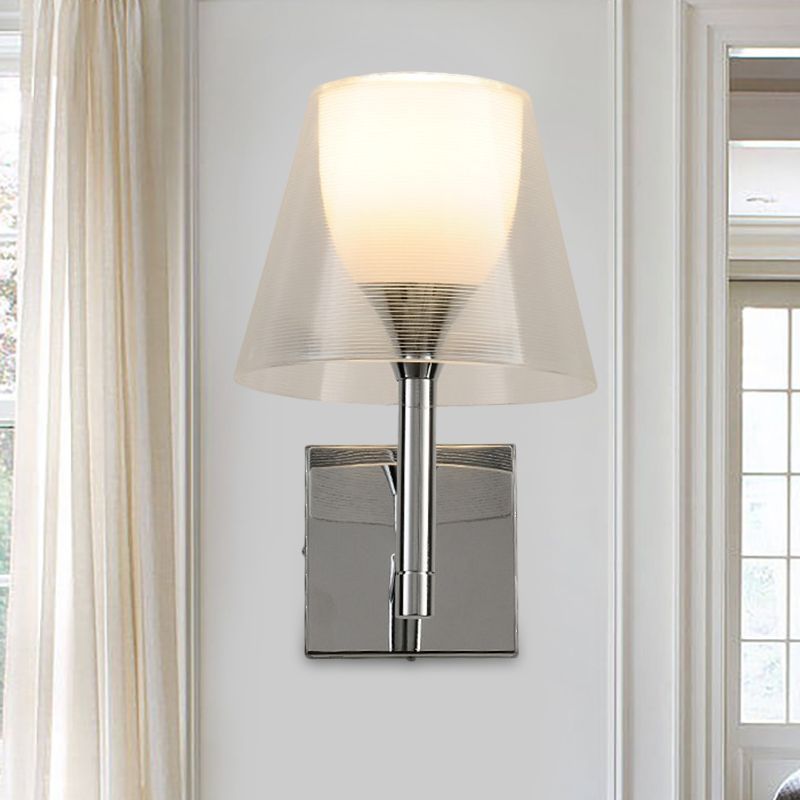 Contemporary Flared Wall Lighting White Glass 1 Bulb Living Room Sconce Light Fixture