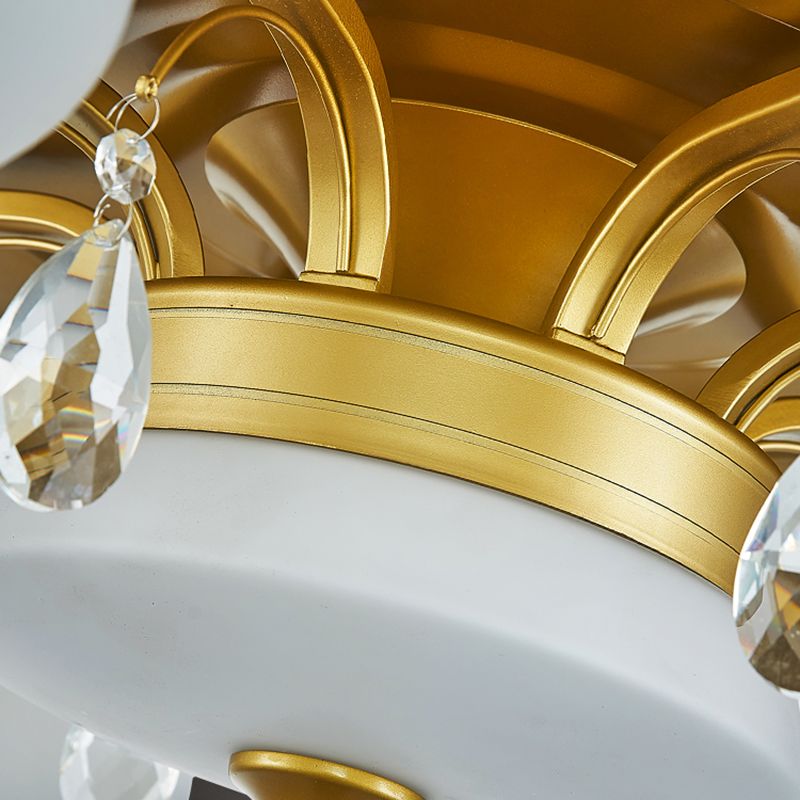Postmoderne Kuppel 3-Blatt Deckenlüfter Beleuchtung Leuchte Milchglas Wohnzimmer Halbflush-Leuchten in Messing mit Fernbedienung