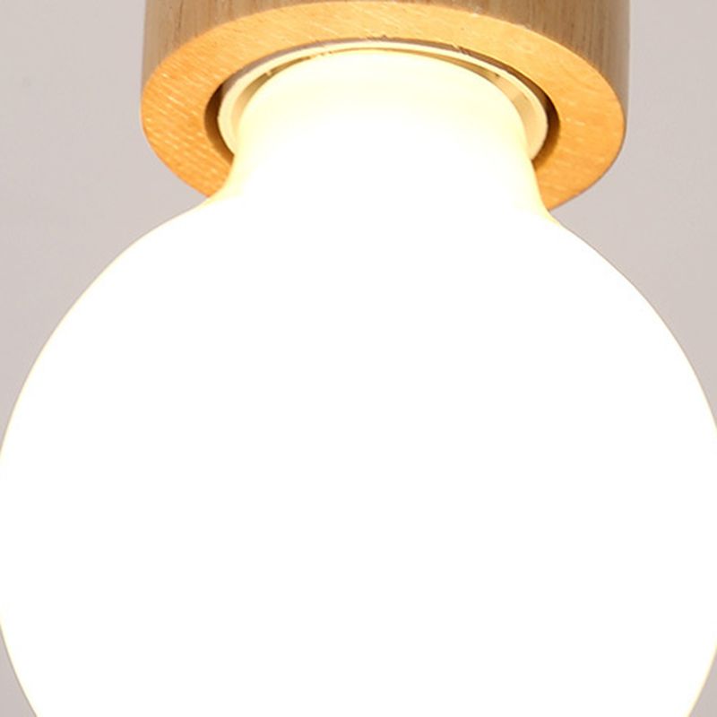 Modern Minimalist Rotatable Ceiling Light Wooden Bare Bulb Semi Flush Mount for Corridor