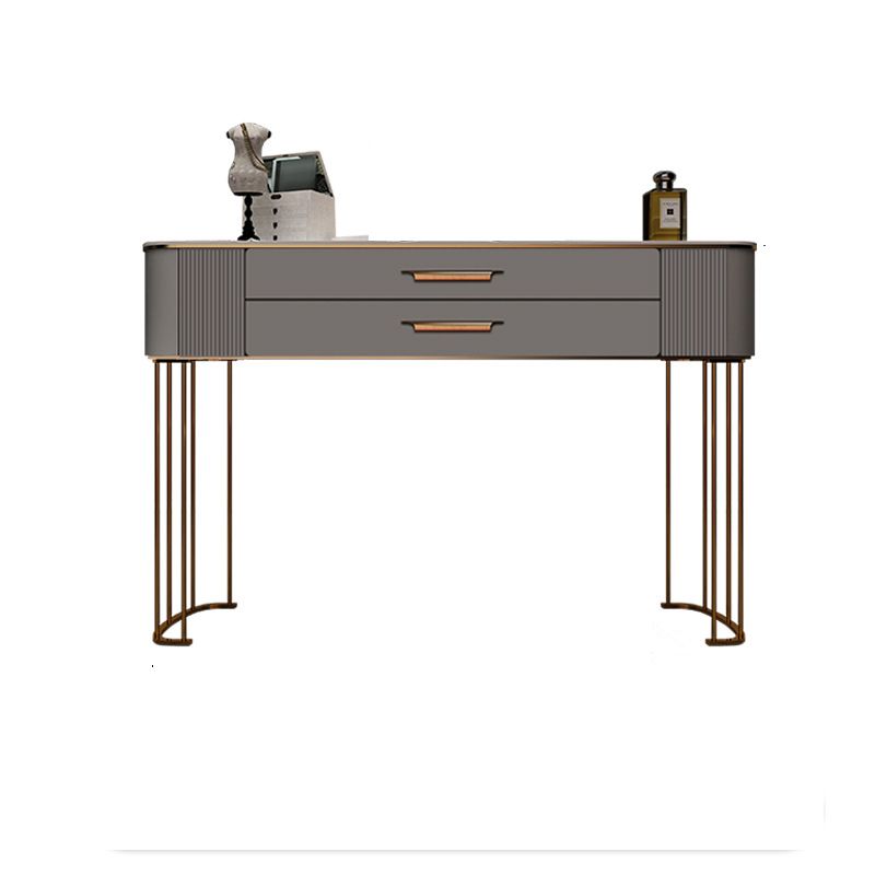 3/5-Drawers Vanity Luxurious Stone Top Vanity Table and Stool Set in Grey