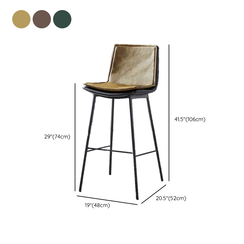 Contemporary Style Low Back Leather Armless Bar Stool with Metal Legs