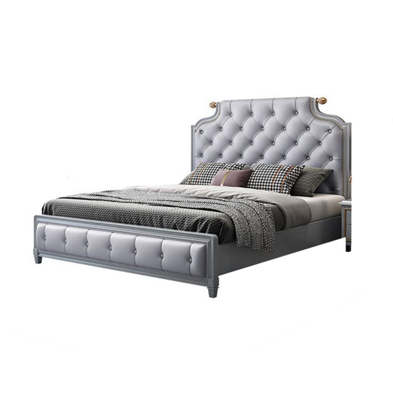 Traditional Tufted Wood Bed Frame 57.09" H Faux Leather Scooped Headboard Bed