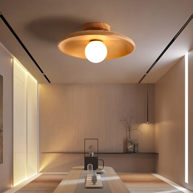 Modern Minimalist Flush Mount Wooden Globe Ceiling Light for Interior Spaces