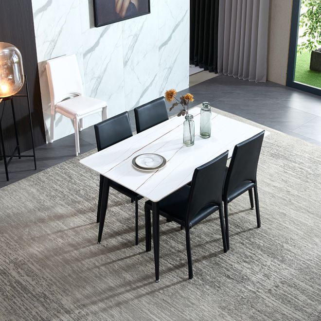 Rectangle Sintered Stone Dining Table Industrial Style 4 Legs Table for Home