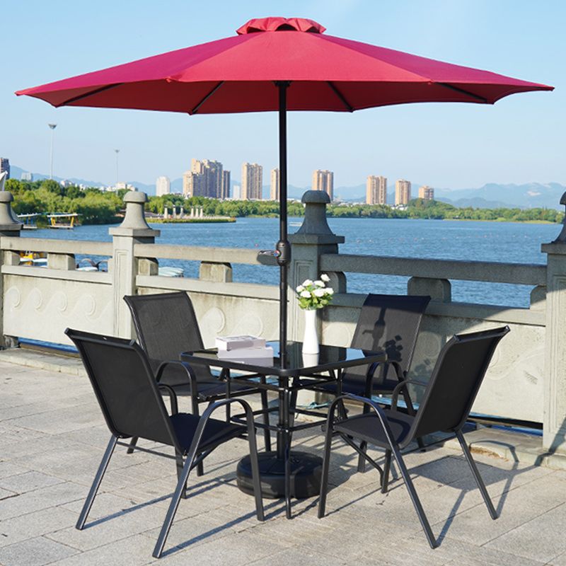 Metal and Glass Patio Table Industrial Style Outdoor Patio Dining Table