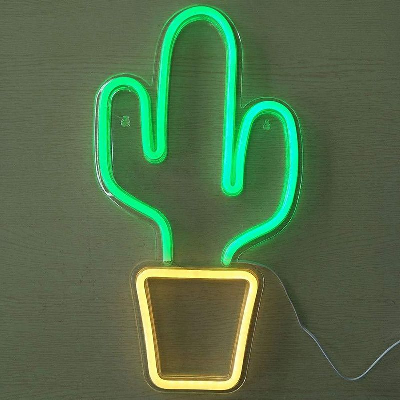 White Potted Cactus Shaped Nightstand Light Kids Style LED Plastic Wall Night Lighting