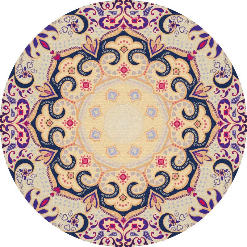 Multi-Farb-Blumendruck Teppich Victorian Marokcan Round Area Teppich Polyester Anti-Rutsch-Rücken Teppich für Wohnkultur