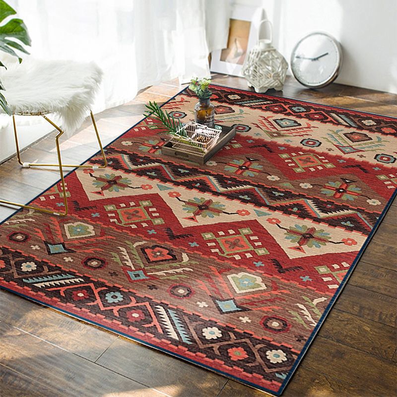 Bohemian Tribal Totem Rug Multicolor Polyester Carpet Stain Resistant Area Rug for Living Room