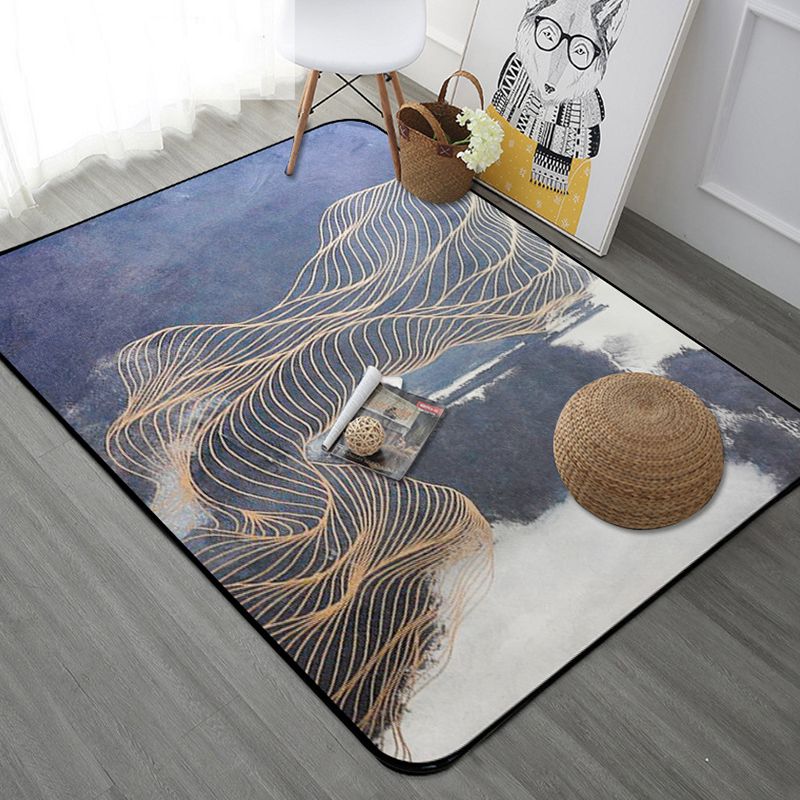 Stylish Watercolor Pattern Rug with Swirl Stripe Multicolor Novelty Rug Polyester Washable Anti-Slip Carpet for Living Room