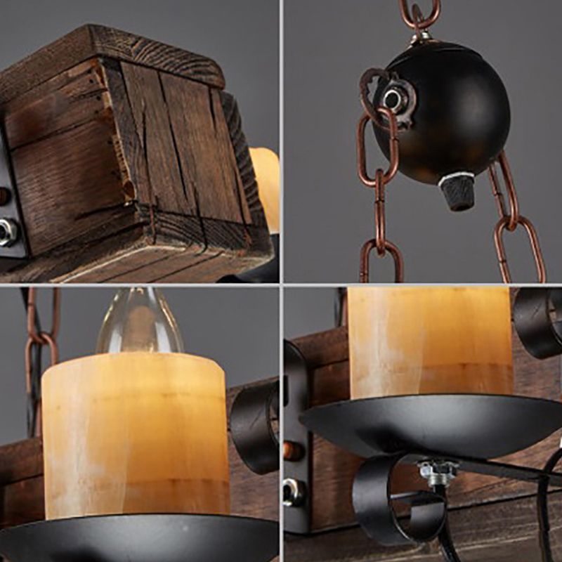Industrial Ship Shape Island Pendant Lights Wood Multiple-Light Island Pendant