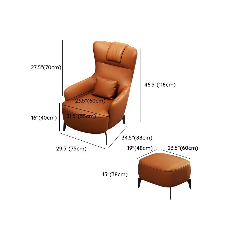 Contemporary Orange Accent Armchair with Solid Wood Frame and Metal Legs