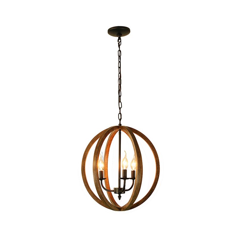 Association de suspension en bois sphérique Loft Industrial 3 Lumières Prendants Pendants Light en marron pour salle à manger