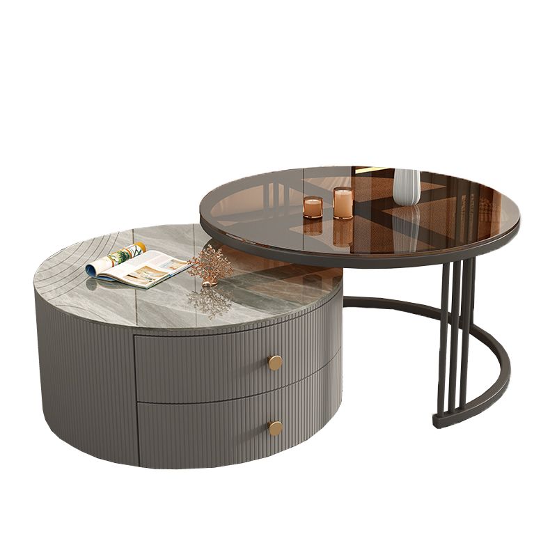 Frame 2 Nesting Coffee Table with 2 Drawers Modern Slate/Glass Round Coffee Table Set