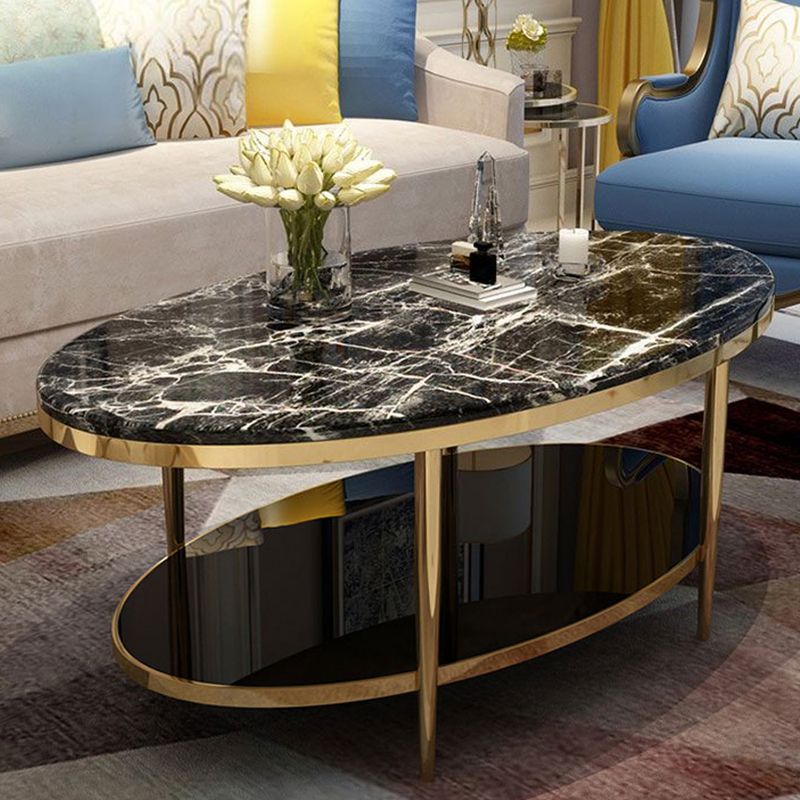 16.5" H Modern 4 Leg Steel Base Marble Oval Top Coffee Table