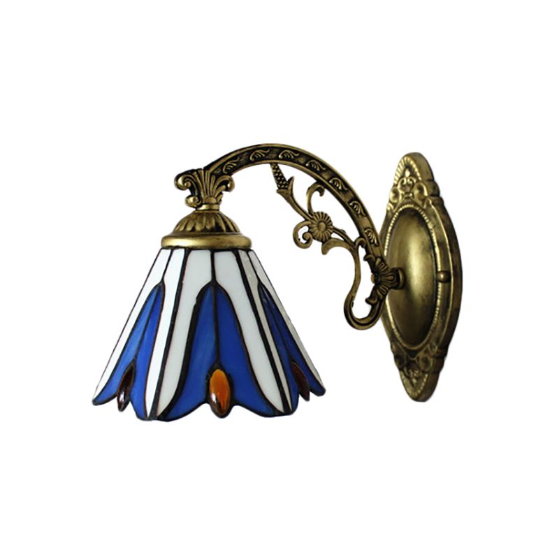 Vintage Bell Shade Wall Fixture Light Stained Glass 1 Light Wall Sconce in Blue for Bedroom Lighting