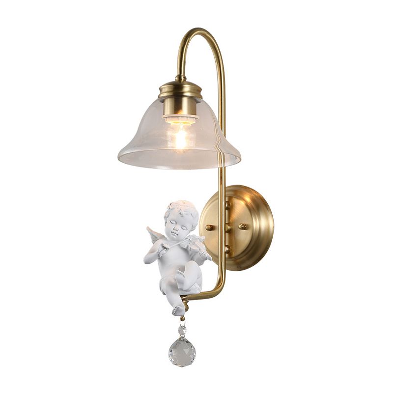 Bell Clear Glass Sconce Light Fixture Modern 1 Light Indoor Wall Mounted Lamp in Gold with Resin Angle Deco