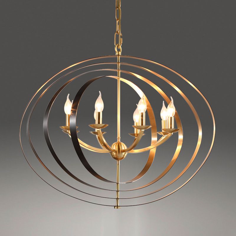8 Lights Pendant Light Classic Candle Metal Hanging Chandelier in Gold for Living Room with Ring