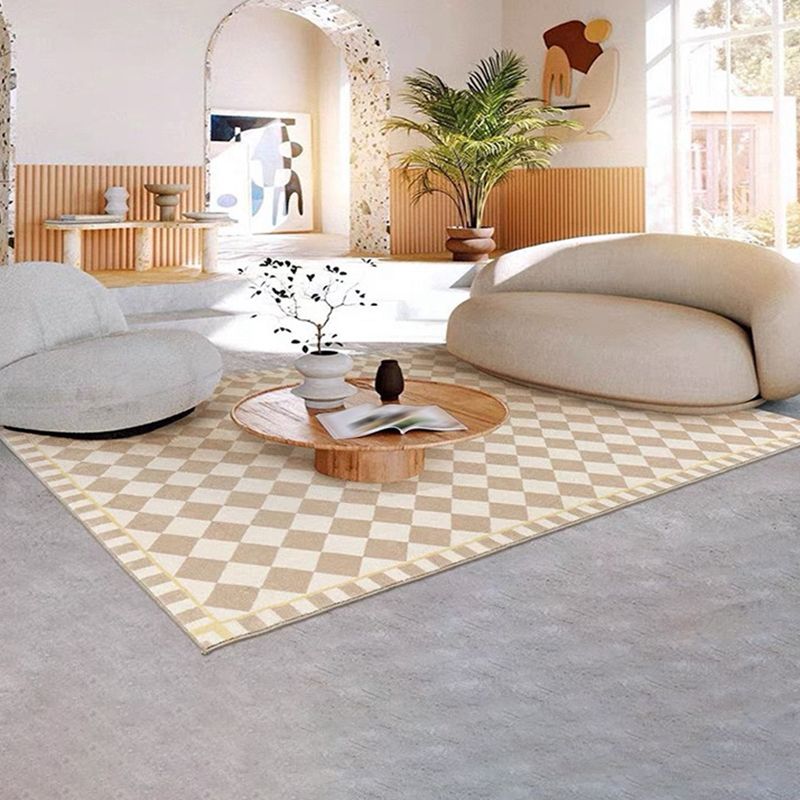 Minimalist Tribal Diamond Rug Beige Polyester Area Rug Stain Resistant Rug for Bedroom