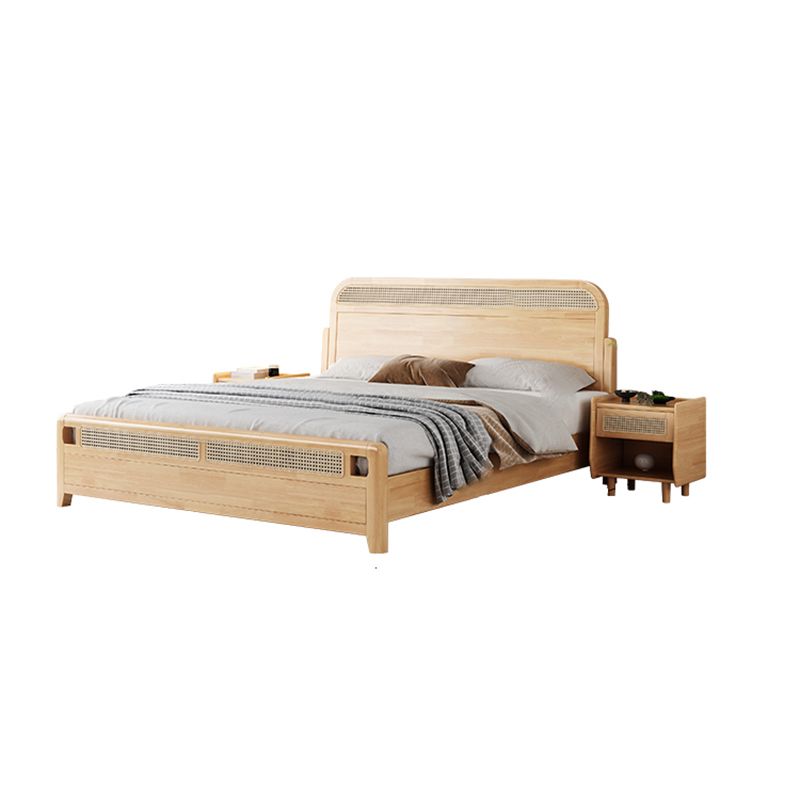 Natural Tropical Standard Bed Rattan and Rubberwood Panel Bed with Headboard