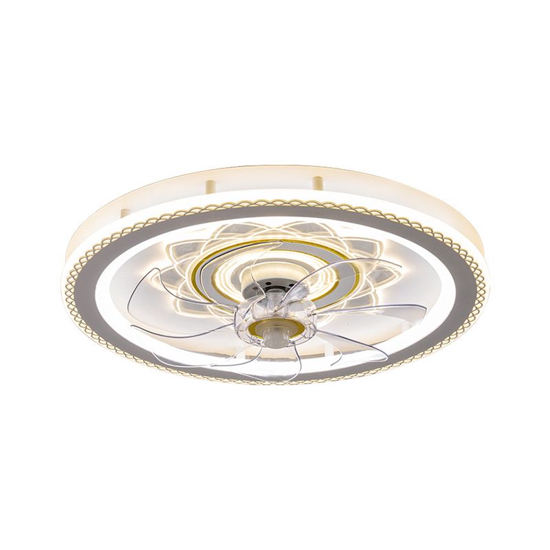 Weißer Kreis LED Deckenventilator Leichte stilvolle nordische Acryl -Halbflush -Halterung für Schlafzimmer