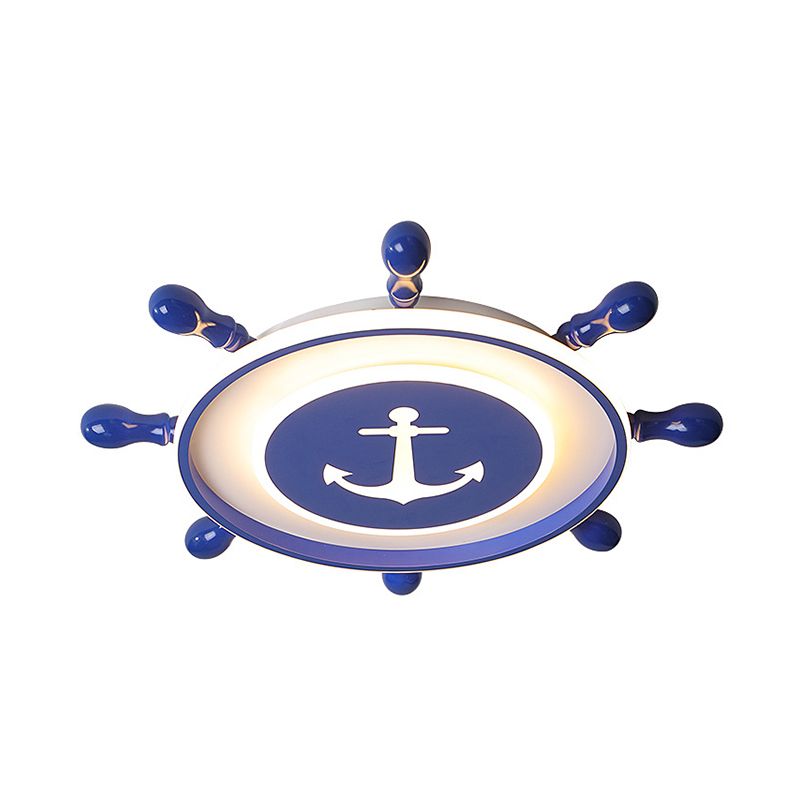 Circle Ceiling Mounted Light Nordic Acrylic LED Bedroom Flush Lamp Fixture with Rudder Design in Blue