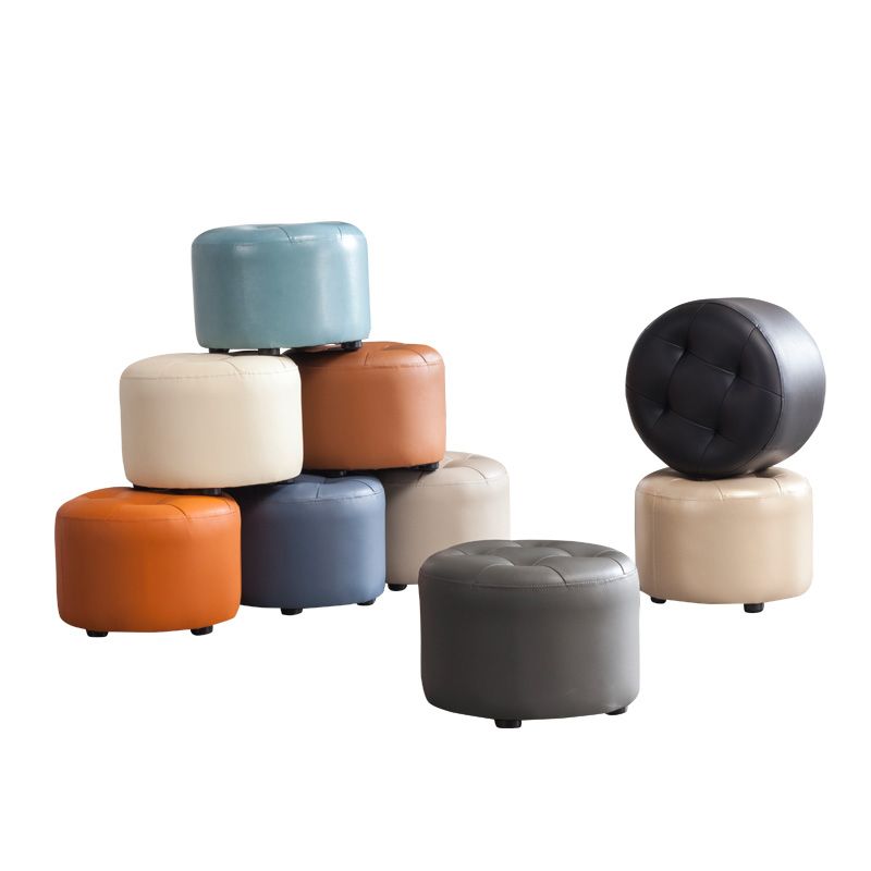 Simplicity Pure Color Ottoman Tufted Faux Leather Water Resistant Round Pouf Ottoman