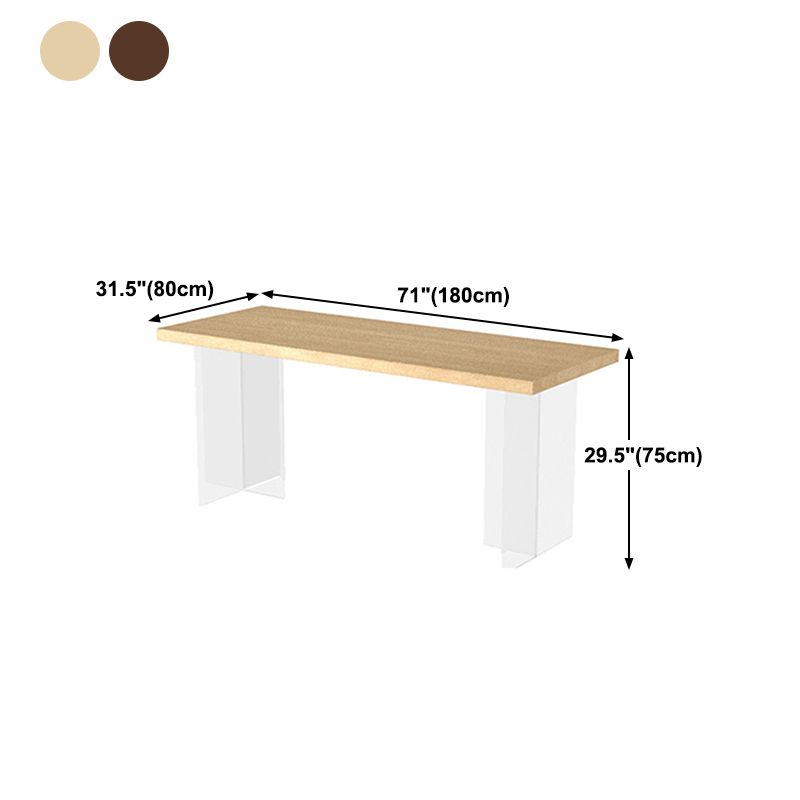 Solid Wood and Acrylic Dinner Table Modern Fixed Table Double Pedestal Dining Table