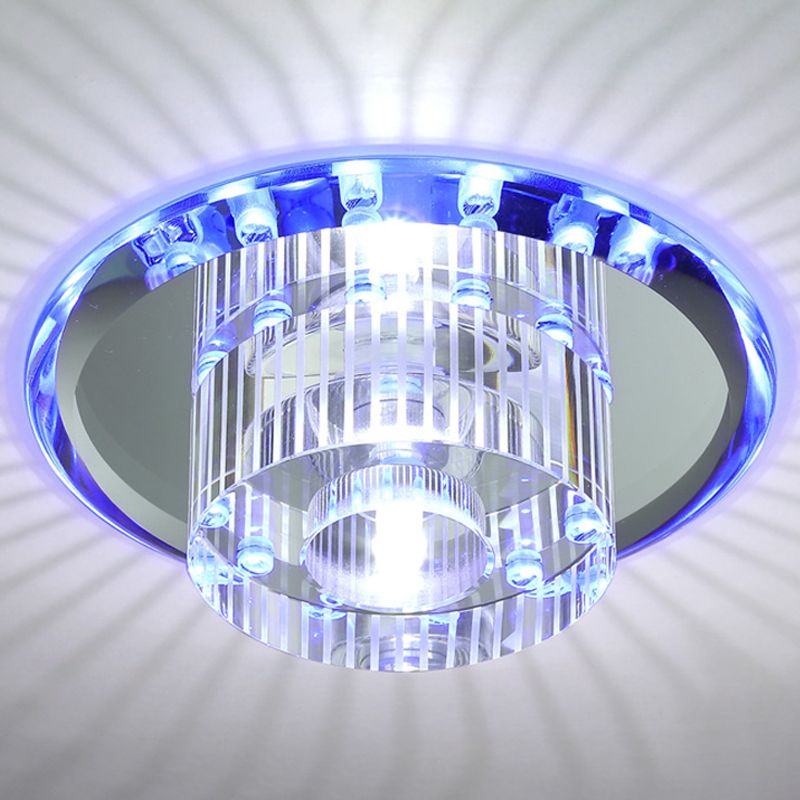 Round Corridor Flush Light K9 Crystal Modern Style LED Flush Ceiling Light Fixture in Clear