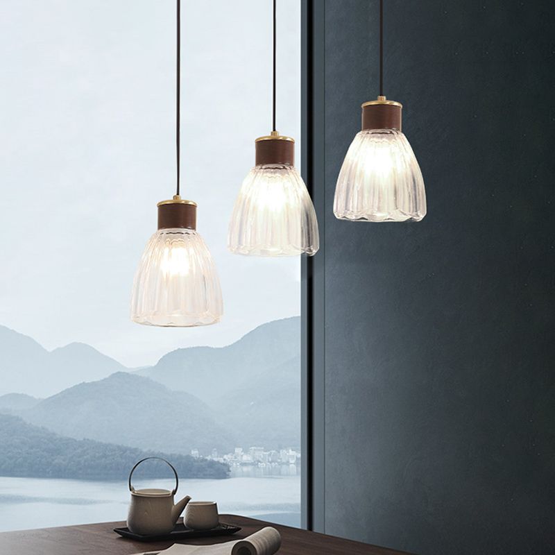 1-licht eetkamer hangende hanger Eenvoudig bruin plafondlicht met bel heldere glazen schaduw