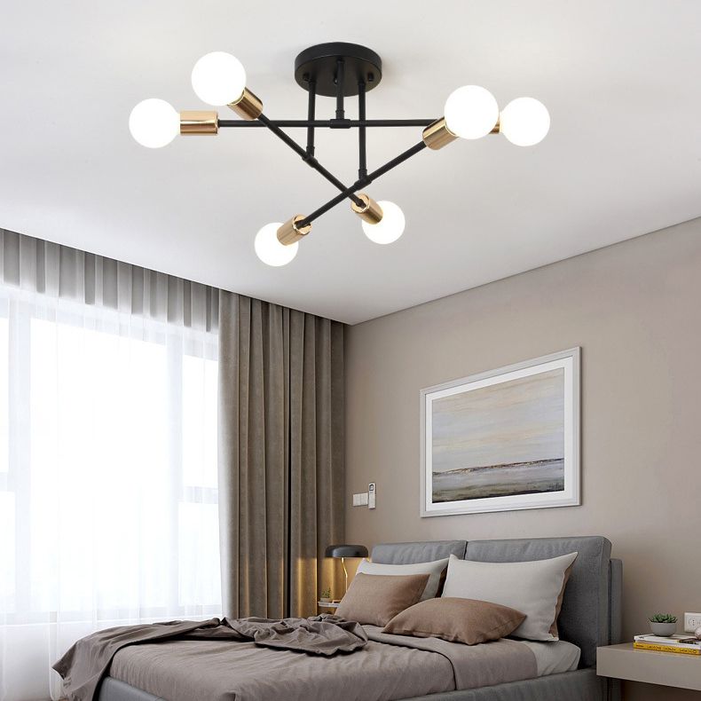 6-Light Semi Flush Ceiling Light in Industrial Vintage Style Sputnik Metal Flush Mount