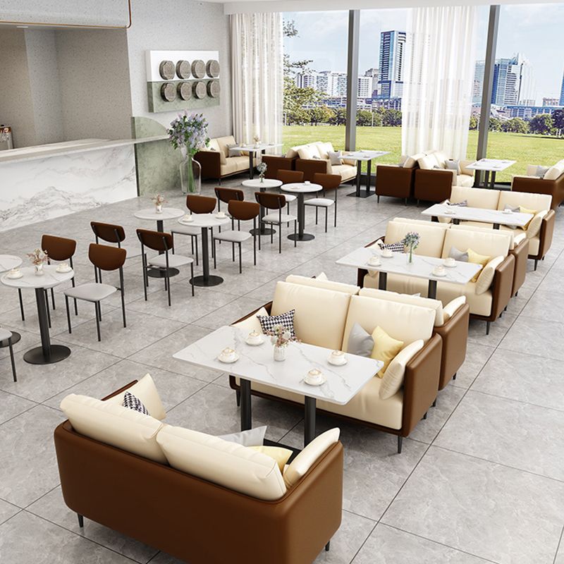 27.55" W Genuine Leather Modern Square Arm Sofa for Restaurant