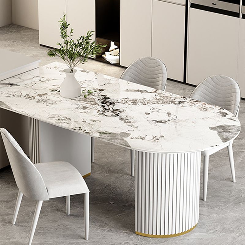 Gratis vorm gesinterde stenen eettafel luxe tafel met dubbele voetstuk